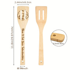 5pcs Bamboo Ladles Wooden Spoons Carve Burned Wooden Spoon Slotted Spatulas