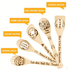 5pcs Bamboo Ladles Wooden Spoons Carve Burned Wooden Spoon Slotted Spatulas