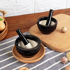 Ceramic Garlic Mortar and Pestle Set for Kitchen