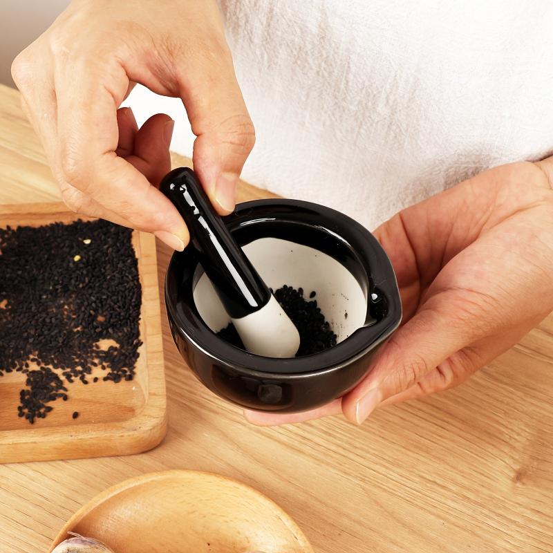 Ceramic Garlic Mortar and Pestle Set for Kitchen