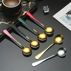 Stainless Steel Long Handle Round Spoon Thickened