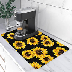 Sunflower Dish Drying Pad Absorbent Mat Colorful Kitchen Countertop Washstand