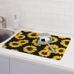 Sunflower Dish Drying Pad Absorbent Mat Colorful Kitchen Countertop Washstand