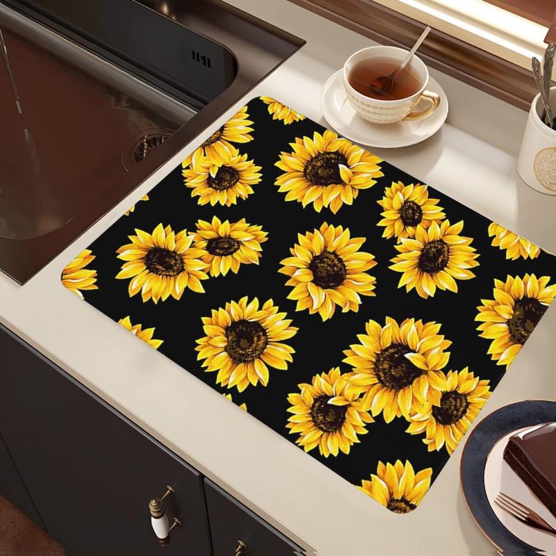 Sunflower Dish Drying Pad Absorbent Mat Colorful Kitchen Countertop Washstand