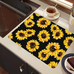 Sunflower Dish Drying Pad Absorbent Mat Colorful Kitchen Countertop Washstand