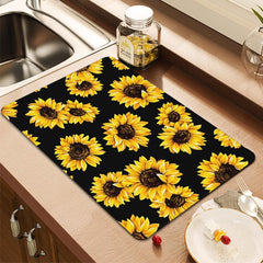 Sunflower Dish Drying Pad Absorbent Mat Colorful Kitchen Countertop Washstand