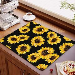 Sunflower Dish Drying Pad Absorbent Mat Colorful Kitchen Countertop Washstand