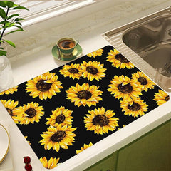 Sunflower Dish Drying Pad Absorbent Mat Colorful Kitchen Countertop Washstand
