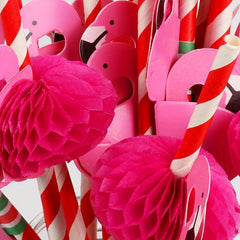 12pcs Honeycomb Ball Straws 15.6cm Striped Hawaiian Flamingo Paper Straws