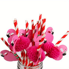 12pcs Honeycomb Ball Straws 15.6cm Striped Hawaiian Flamingo Paper Straws