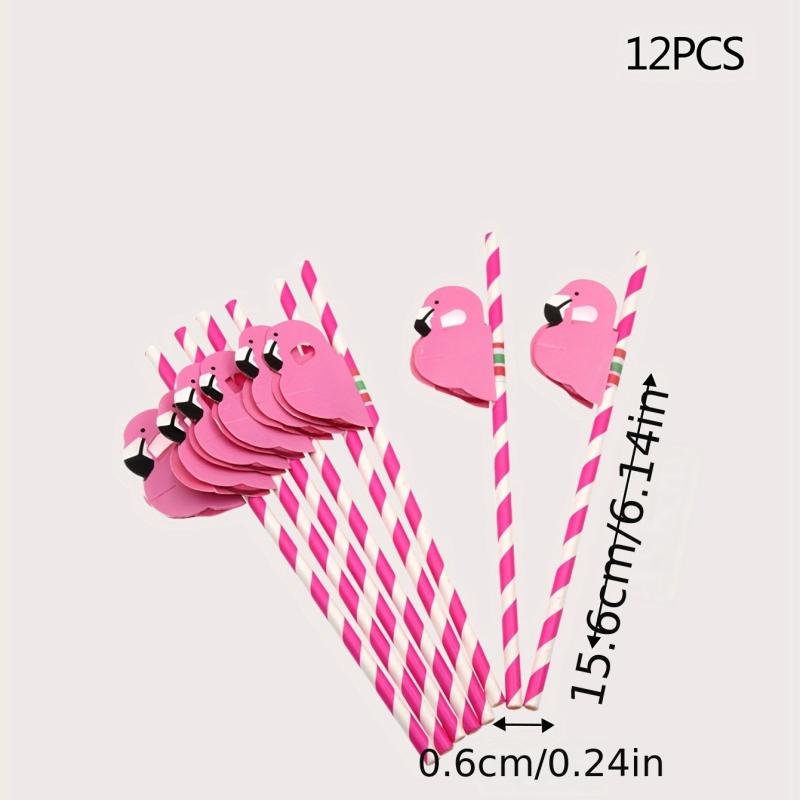 12pcs Honeycomb Ball Straws 15.6cm Striped Hawaiian Flamingo Paper Straws