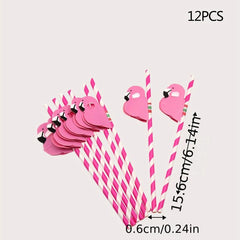 12pcs Honeycomb Ball Straws 15.6cm Striped Hawaiian Flamingo Paper Straws