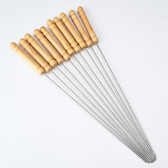 10pcs Stainless Steel BBQ Skewers with Wood Handle
