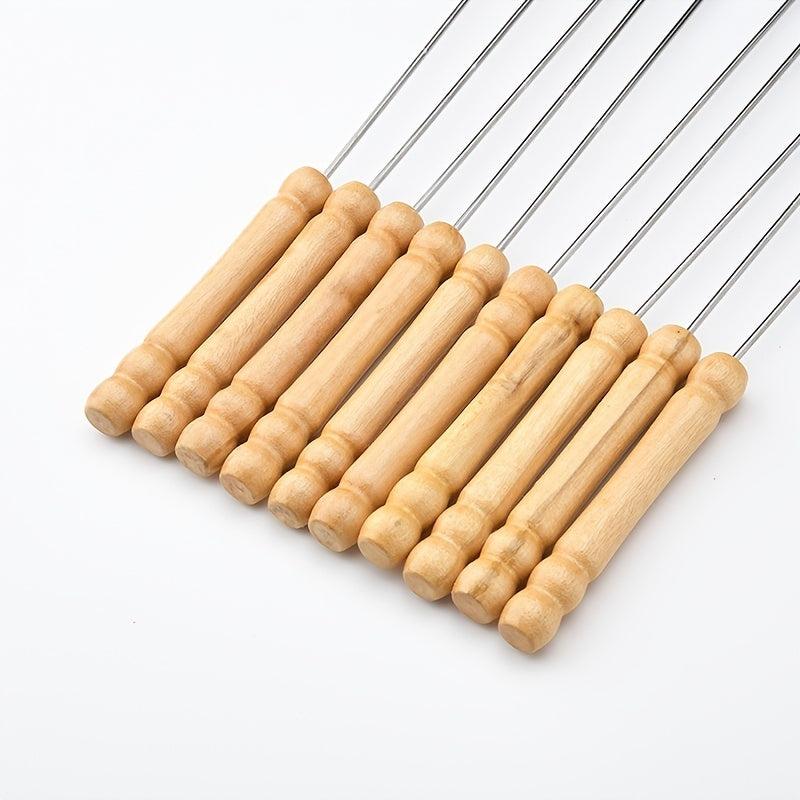 10pcs Stainless Steel BBQ Skewers with Wood Handle