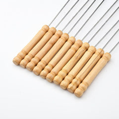 10pcs Stainless Steel BBQ Skewers with Wood Handle