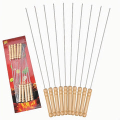 10pcs Stainless Steel BBQ Skewers with Wood Handle