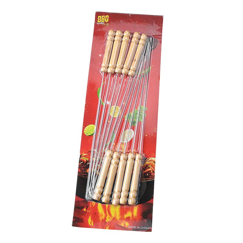 10pcs Stainless Steel BBQ Skewers with Wood Handle