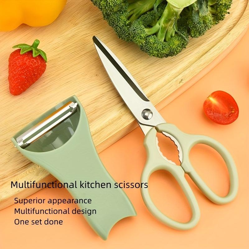2pcs Kitchen Scissors With Peeler Holder Stainless Steel Melon Planer