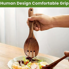 3pcs Wood Salad Servers Spoon Fork Tongs for Kitchen Mixing Dinner Cook