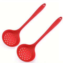 2pcs Long Handle Silicone Colander Spoon Heat Resistant Filter Spoon