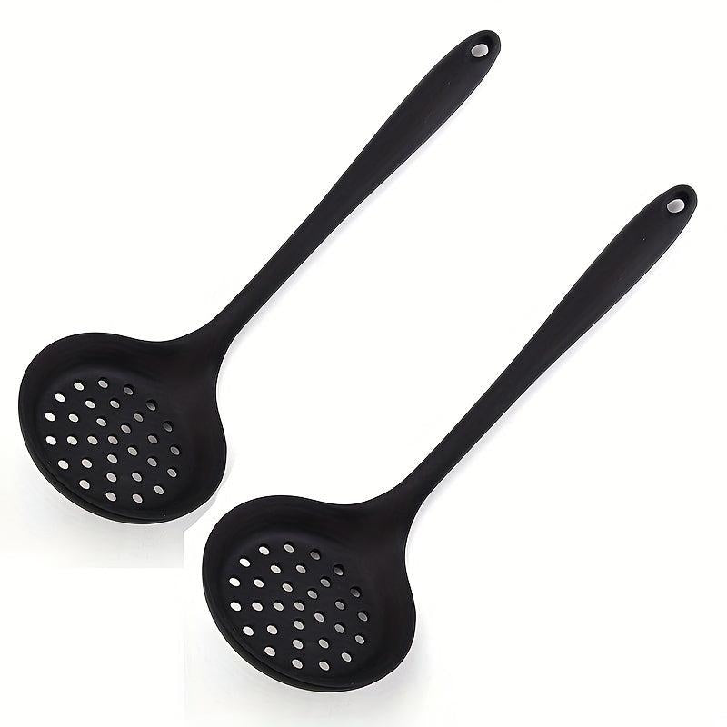 2pcs Long Handle Silicone Colander Spoon Heat Resistant Filter Spoon