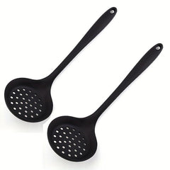 2pcs Long Handle Silicone Colander Spoon Heat Resistant Filter Spoon