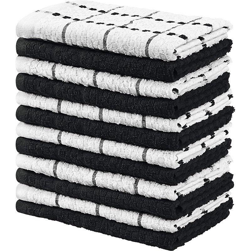 3pc Waffle Dish Towels Checkered Cotton Dish Rags Napkins Scouring Pads