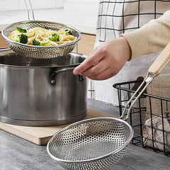 Stainless Steel Perforated Colander with Wooden Handle