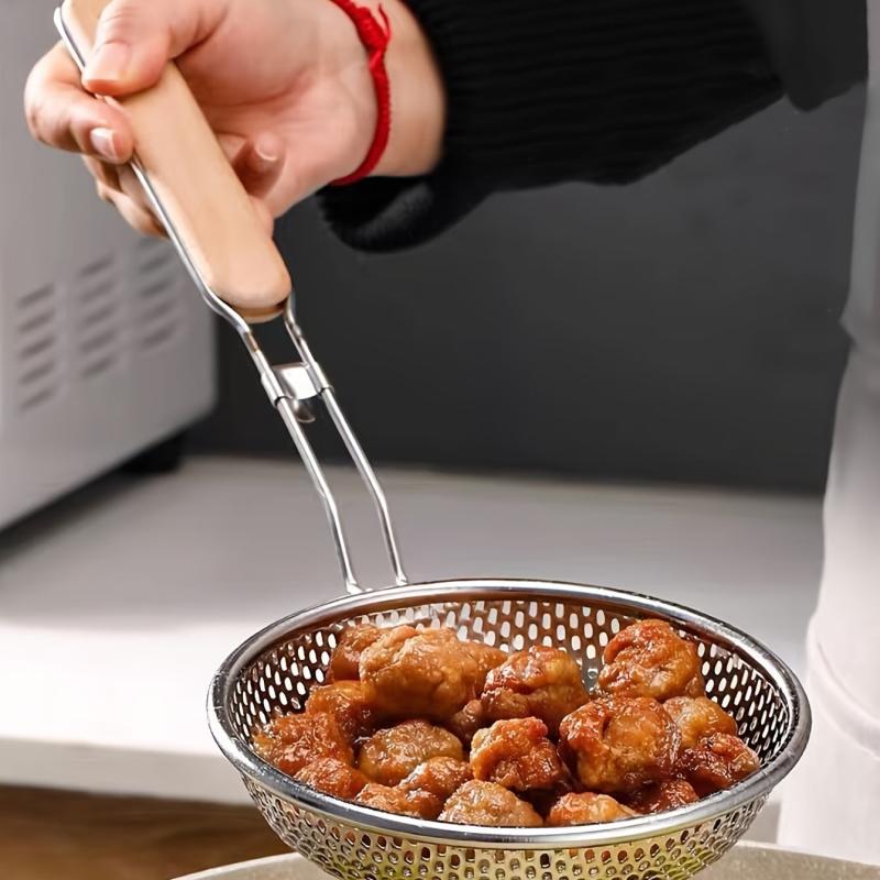 Stainless Steel Perforated Colander with Wooden Handle