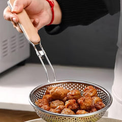 Stainless Steel Perforated Colander with Wooden Handle