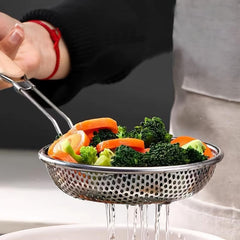 Stainless Steel Perforated Colander with Wooden Handle