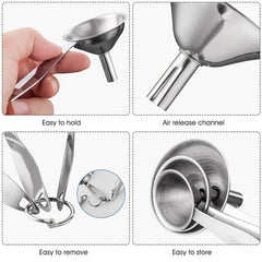Stainless Steel Funnels Set of 4 with Cleaning Brush
