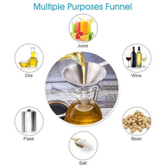 Stainless Steel Funnels Set of 4 with Cleaning Brush