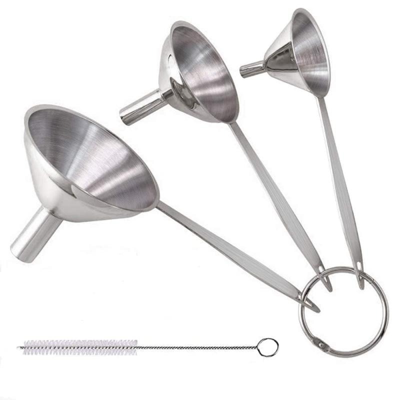 Stainless Steel Funnels Set of 4 with Cleaning Brush
