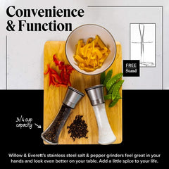 2pcs Manual Pepper & Salt Grinder Set with Rack Glass Seasoning Bottle
