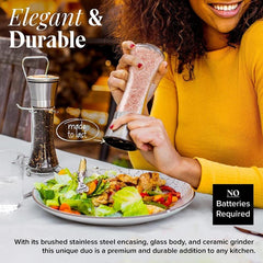 2pcs Manual Pepper & Salt Grinder Set with Rack Glass Seasoning Bottle