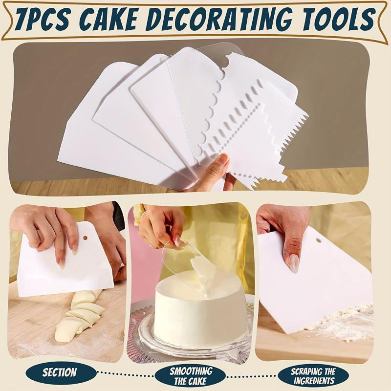 7pcs Cake Smoother Dough Scraper Cutter Fondant Frosting Smoothing Tool Set