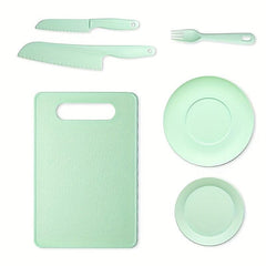 Kids Kitchen Set: Safe Plastic Knives, Cutting Board, Plates, Forks