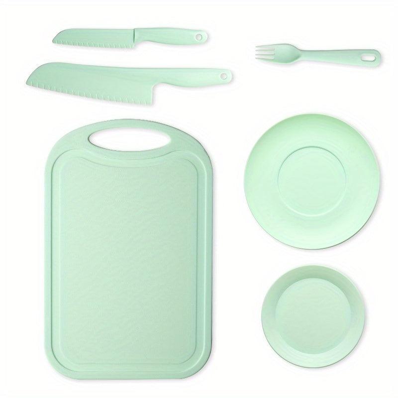 Kids Kitchen Set: Safe Plastic Knives, Cutting Board, Plates, Forks