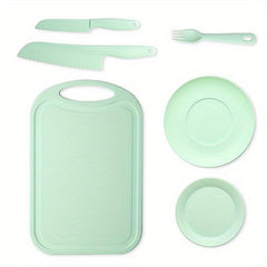 Kids Kitchen Set: Safe Plastic Knives, Cutting Board, Plates, Forks