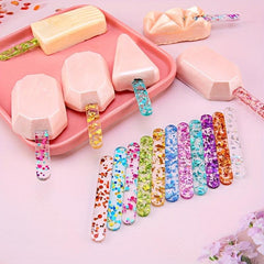 10pcs Reusable Sequin Acrylic Ice Cream Sticks for Homemade Ice Cream