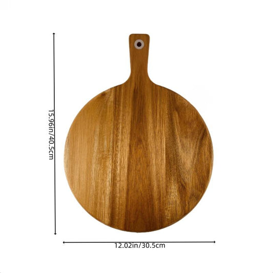 Round Wooden Pizza Serving Board with Handle