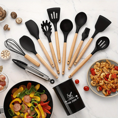 12pcs Non Stick Silicone Utensil Set with Wooden Handles