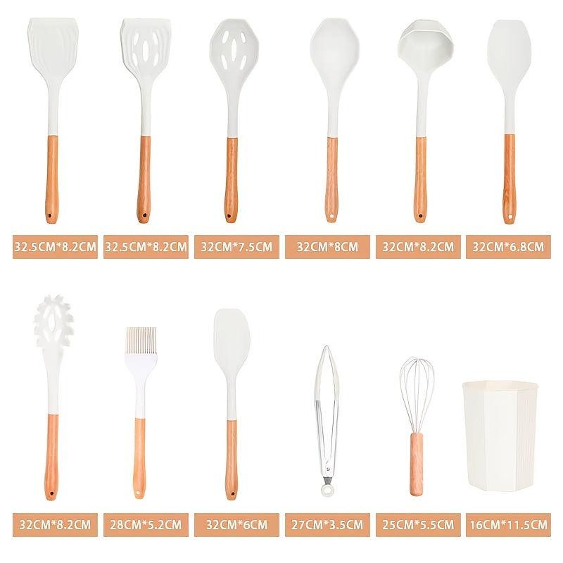 12pcs Silicone Kitchen Utensils Wooden Handle Kitchen Gadgets