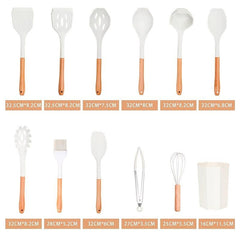 12pcs Silicone Kitchen Utensils Wooden Handle Kitchen Gadgets