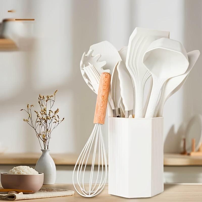 12pcs Silicone Kitchen Utensils Wooden Handle Kitchen Gadgets