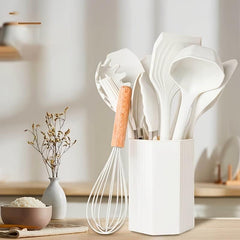 12pcs Silicone Kitchen Utensils Wooden Handle Kitchen Gadgets