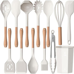12pcs Silicone Kitchen Utensils Wooden Handle Kitchen Gadgets