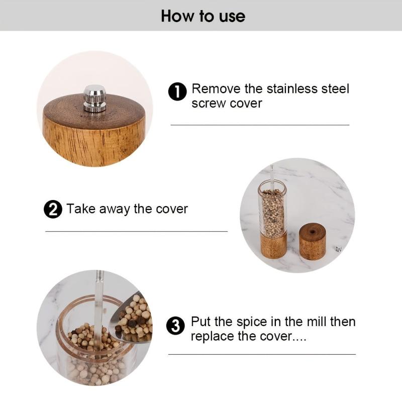 2pcs Pepper Grinder Wooden Spice Grinder Manual Pepper Mill
