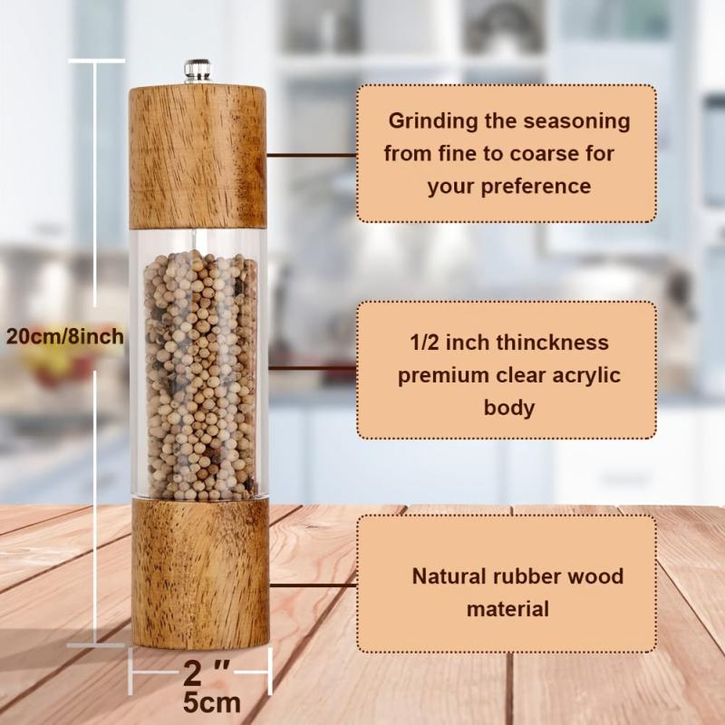 2pcs Pepper Grinder Wooden Spice Grinder Manual Pepper Mill